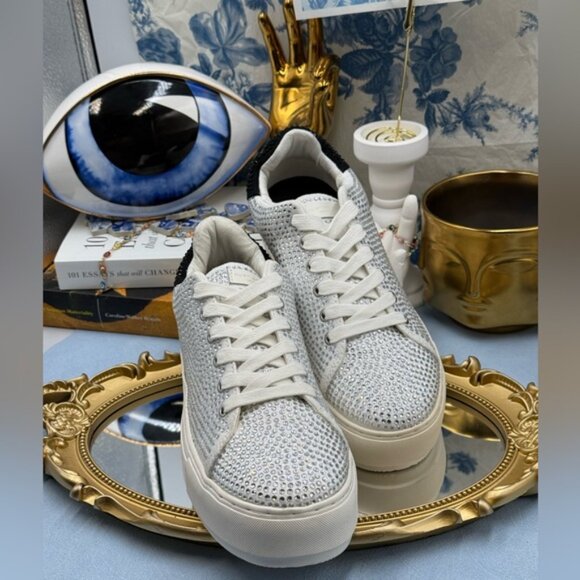 🆕 KURT GEIGER LONDON 🧿 NWOT Laney Silver Crystal Low Top Sneaker, Sz 40 US 9 - Picture 8 of 16